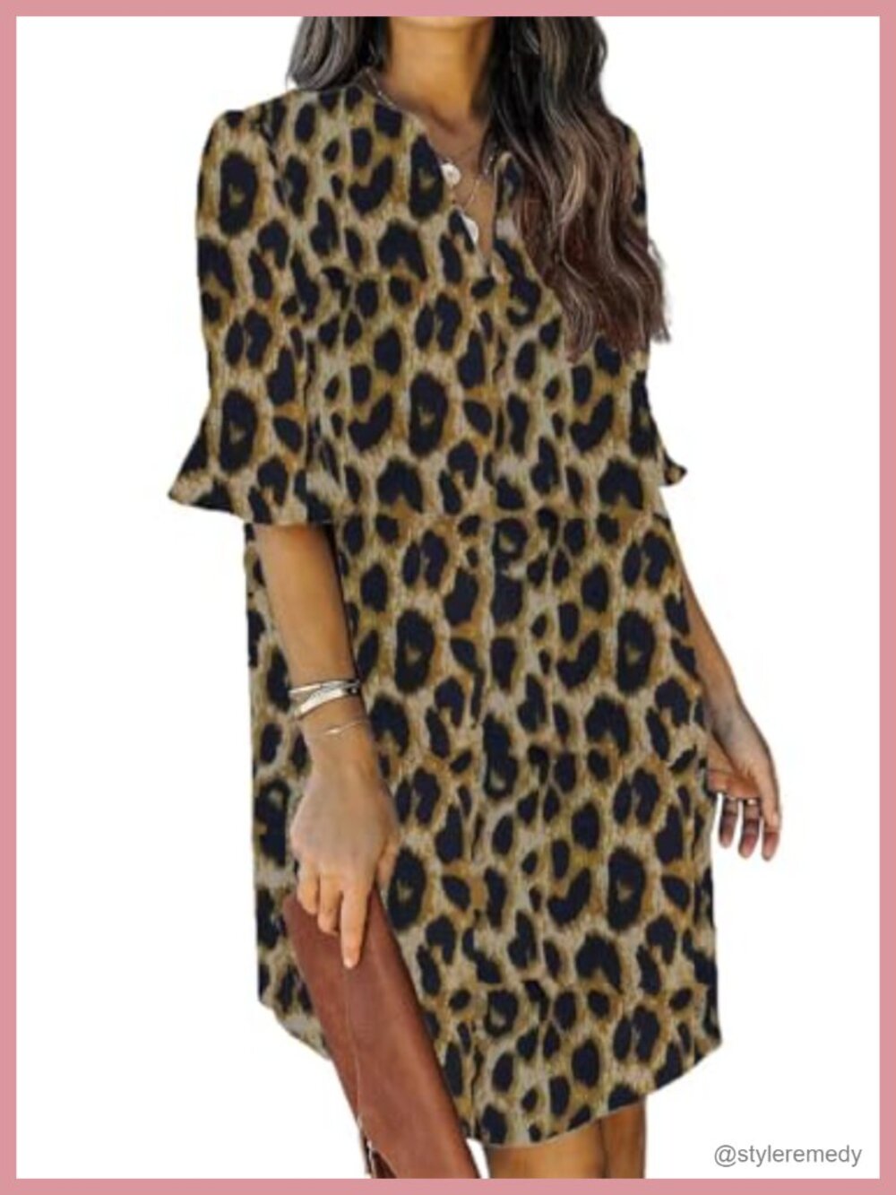 Women's Ruffle Short Sleeve V Neck Shift Dress Casual Midi Flowy